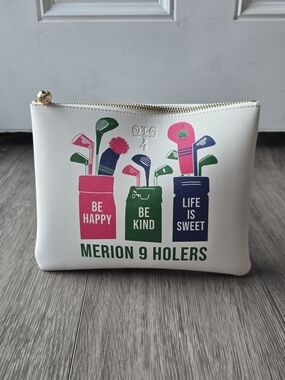 NWT OTG 247 Merion 9 Holers Golf Pouch Clutch White Vegan Leather Zip Bag